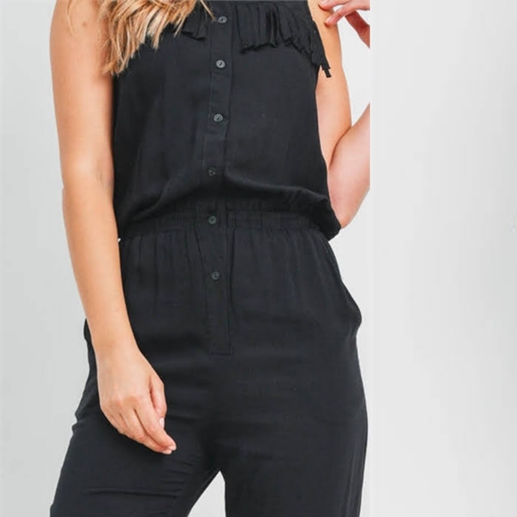 🎉B.O.G.O | Button Front Elastic Waist Jumpsuit | Black | NWT - Picture 4 of 5